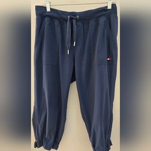 Tommy Hilfiger Navy Drawstring Crop Joggers with Flag Patch